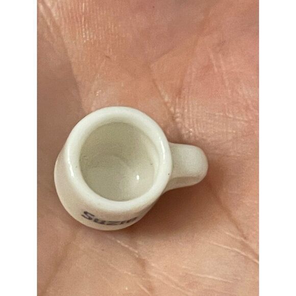 Vintage Miniature White Ceramic Coffee Mug With name Suzie Spell Out Dollhouse - Picture 2 of 5